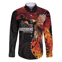 Papua New Guinea Personalised Family Matching Puletasi and Hawaiian Shirt Grunge Style 49th Independence Anni LT7 Dad's Shirt - Long Sleeve Black Red - Polynesian Pride