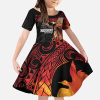 Papua New Guinea Personalised Family Matching Short Sleeve Bodycon Dress and Hawaiian Shirt Grunge Style 49th Independence Anni LT7 Daughter's Dress Black Red - Polynesian Pride