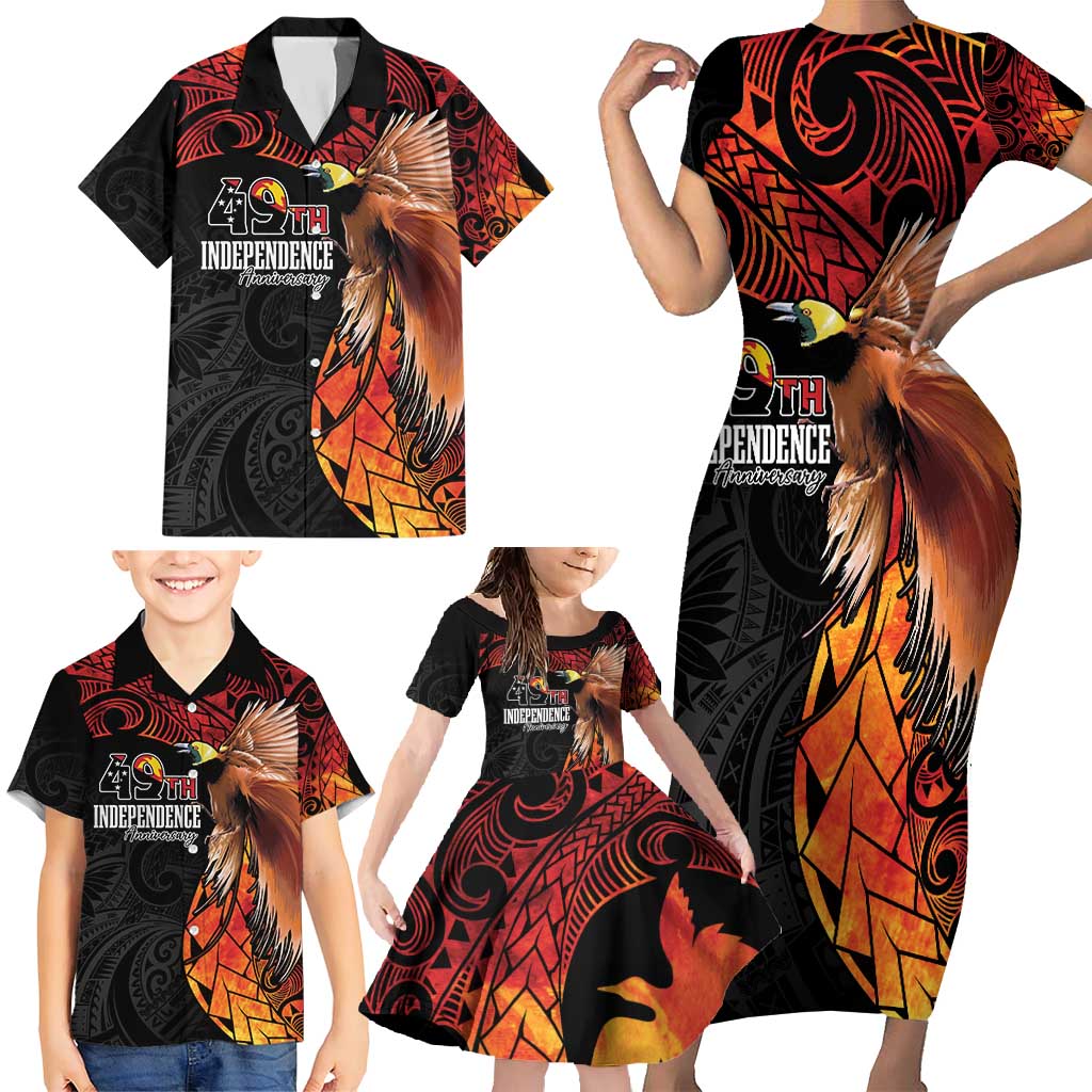 Papua New Guinea Personalised Family Matching Short Sleeve Bodycon Dress and Hawaiian Shirt Grunge Style 49th Independence Anni LT7 - Polynesian Pride