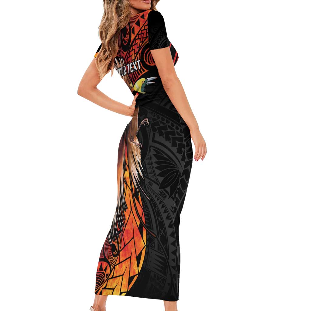 Papua New Guinea Personalised Family Matching Short Sleeve Bodycon Dress and Hawaiian Shirt Grunge Style 49th Independence Anni LT7 - Polynesian Pride