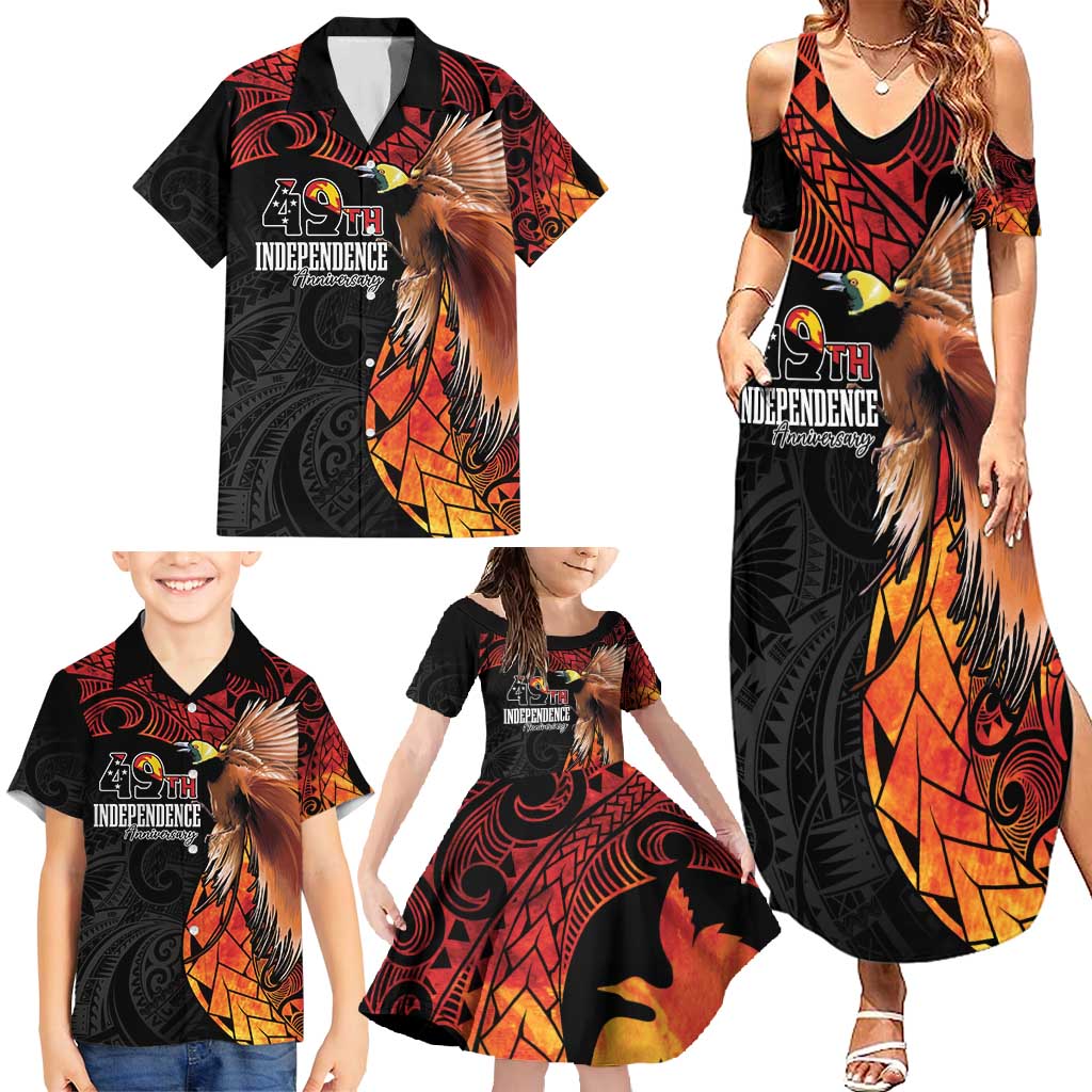 Papua New Guinea Personalised Family Matching Summer Maxi Dress and Hawaiian Shirt Grunge Style 49th Independence Anni LT7 - Polynesian Pride