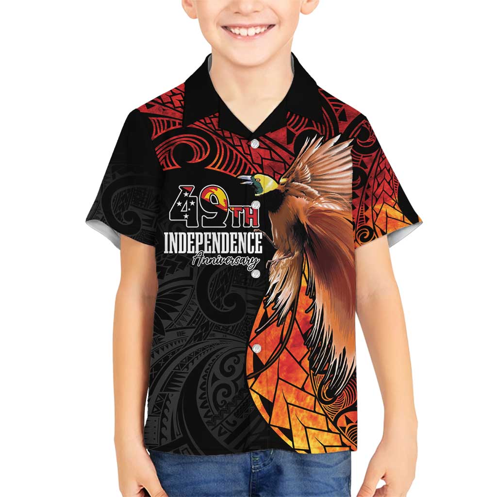Papua New Guinea Personalised Family Matching Summer Maxi Dress and Hawaiian Shirt Grunge Style 49th Independence Anni LT7 Son's Shirt Black Red - Polynesian Pride
