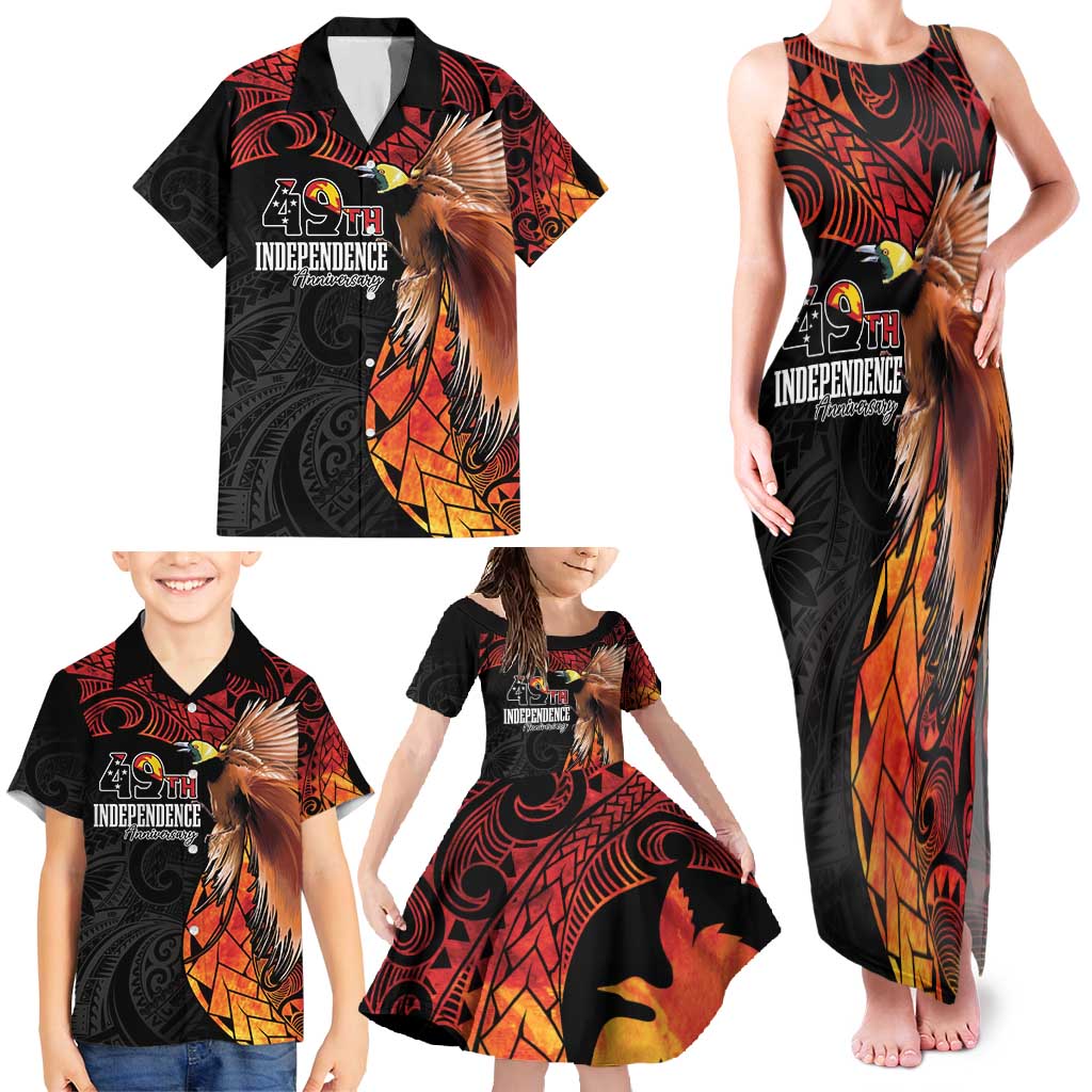 Papua New Guinea Personalised Family Matching Tank Maxi Dress and Hawaiian Shirt Grunge Style 49th Independence Anni LT7 - Polynesian Pride