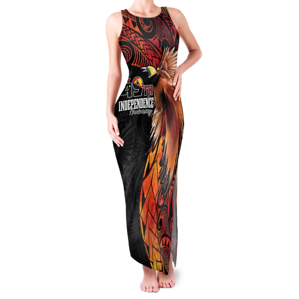 Papua New Guinea Personalised Family Matching Tank Maxi Dress and Hawaiian Shirt Grunge Style 49th Independence Anni LT7 Mom's Dress Black Red - Polynesian Pride