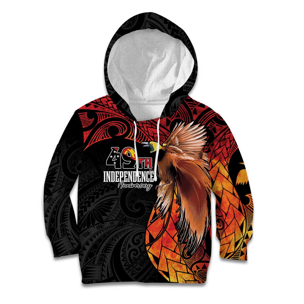 Papua New Guinea Personalised Kid Hoodie Grunge Style 49th Independence Anni LT7 Hoodie Black Red - Polynesian Pride