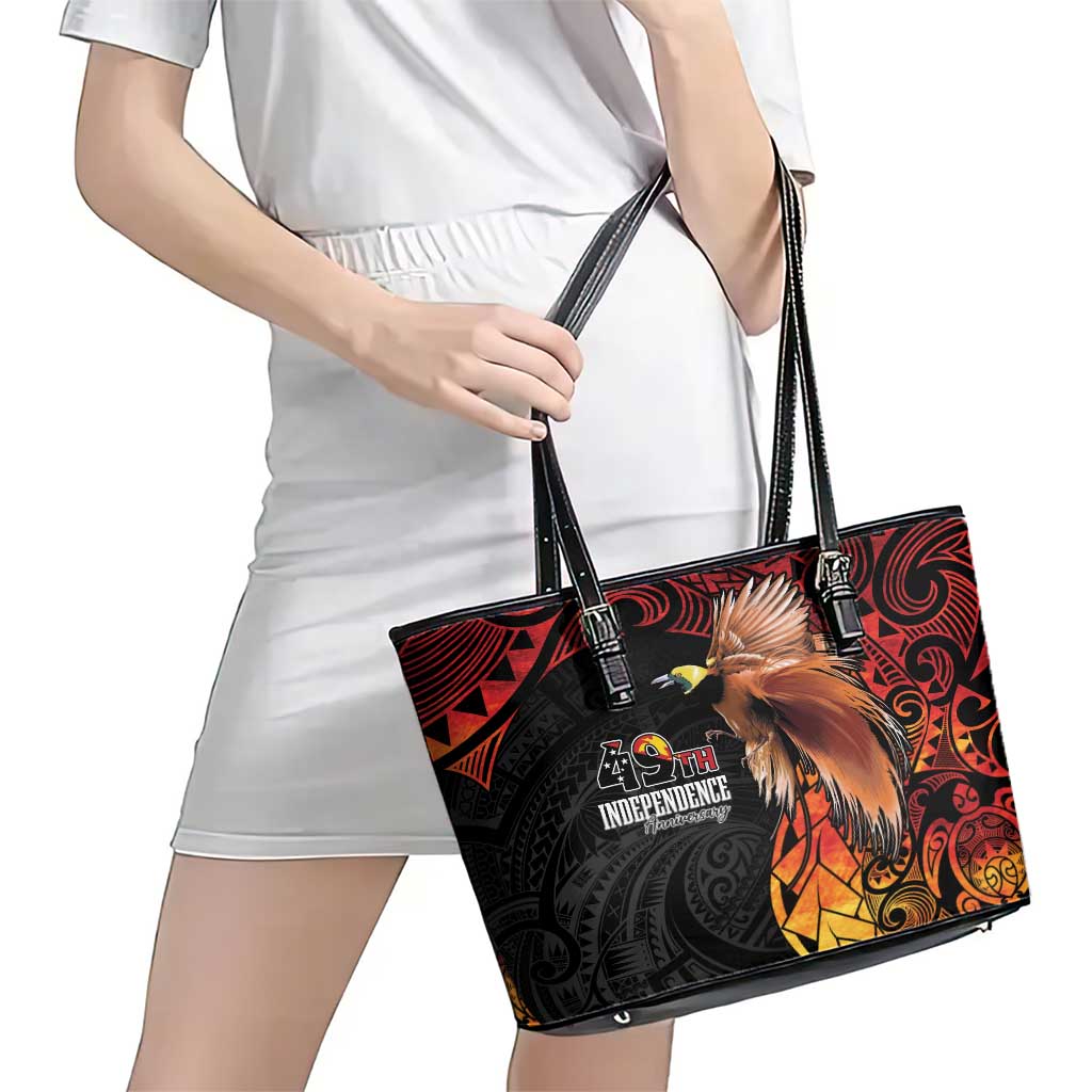 Papua New Guinea Leather Tote Bag Grunge Style 49th Independence Anni