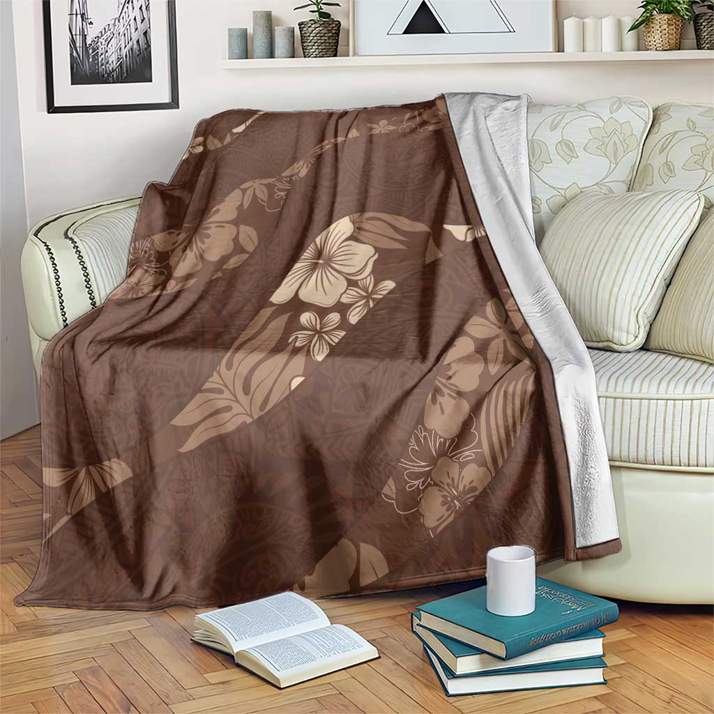 Aloha Hawaii Floral Tapa Blanket Patchwork Mocha - Polynesian Pride