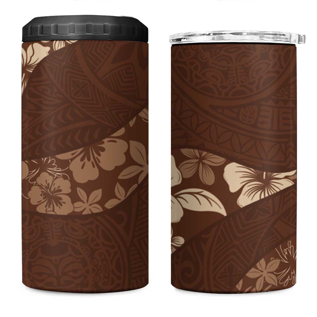 Aloha Hawaii Floral Tapa 4 in 1 Can Cooler Tumbler Patchwork Mocha LT7 One Size: 16 oz Mocha - Polynesian Pride