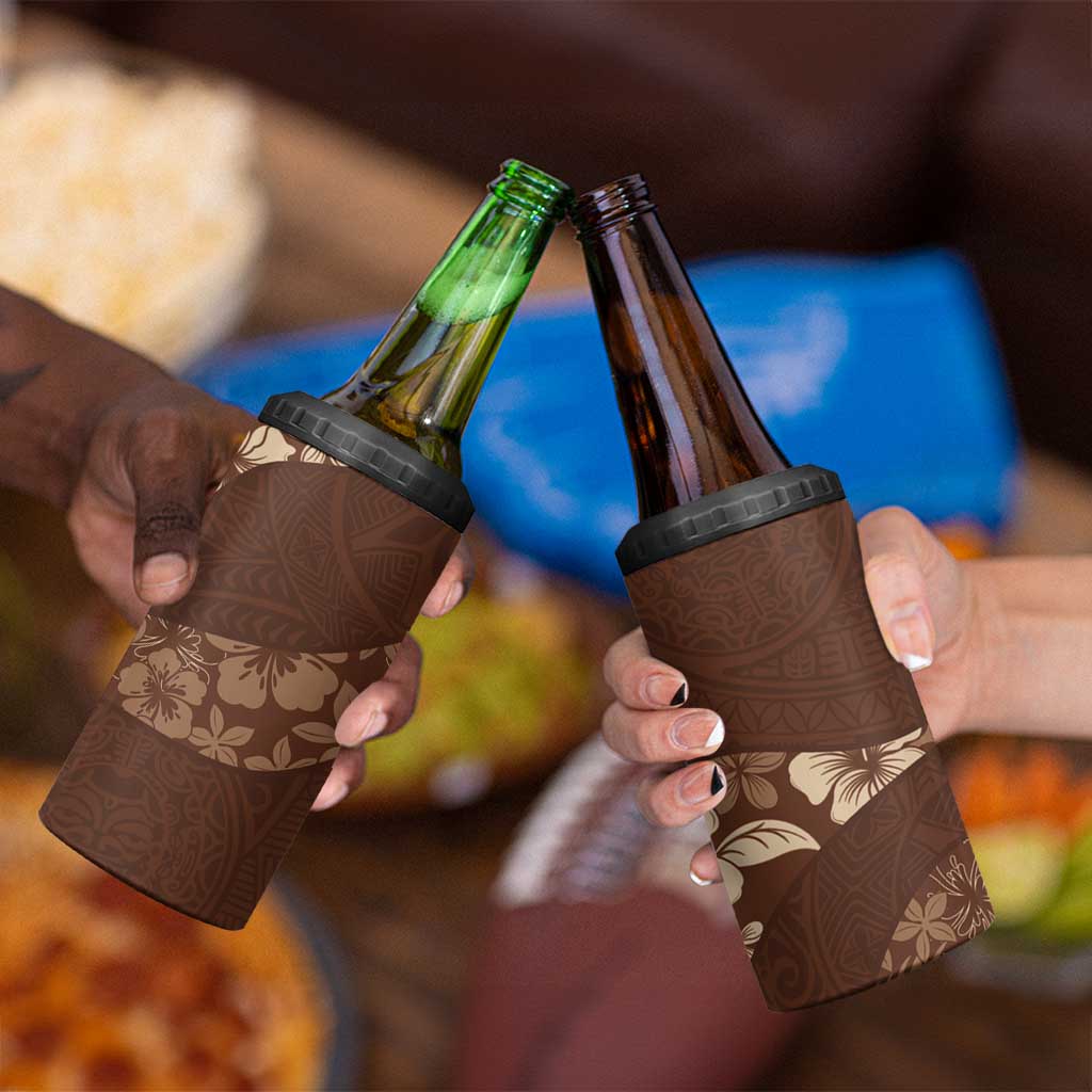 Aloha Hawaii Floral Tapa 4 in 1 Can Cooler Tumbler Patchwork Mocha - Polynesian Pride