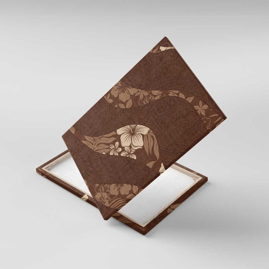 Aloha Hawaii Floral Tapa Canvas Wall Art Patchwork Mocha - Polynesian Pride