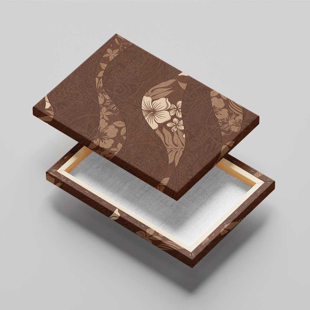 Aloha Hawaii Floral Tapa Canvas Wall Art Patchwork Mocha - Polynesian Pride