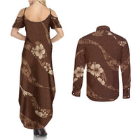 Aloha Hawaii Floral Tapa Couples Matching Summer Maxi Dress and Long Sleeve Button Shirt Patchwork Mocha LT7 - Polynesian Pride