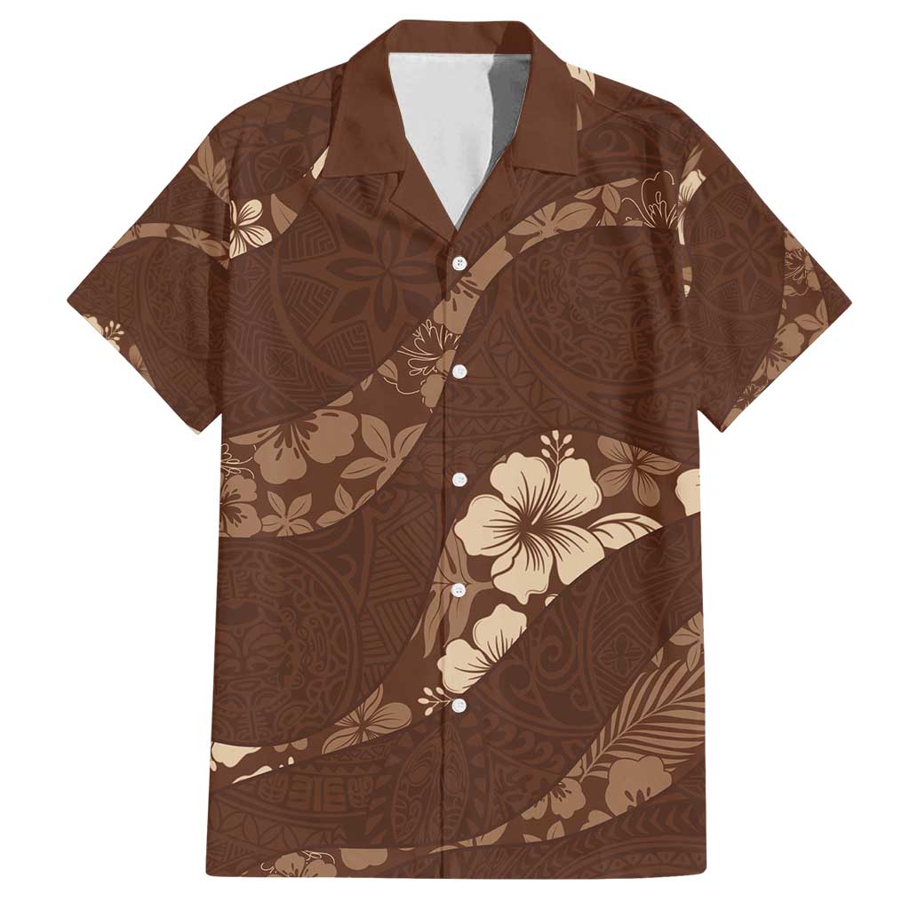 Aloha Hawaii Floral Tapa Family Matching Long Sleeve Bodycon Dress and Hawaiian Shirt Patchwork Mocha - Polynesian Pride