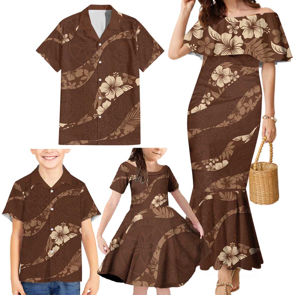 Aloha Hawaii Floral Tapa Family Matching Mermaid Dress and Hawaiian Shirt Patchwork Mocha LT7 - Polynesian Pride