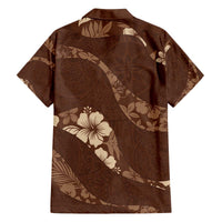 Aloha Hawaii Floral Tapa Family Matching Off The Shoulder Long Sleeve Dress and Hawaiian Shirt Patchwork Mocha - Polynesian Pride