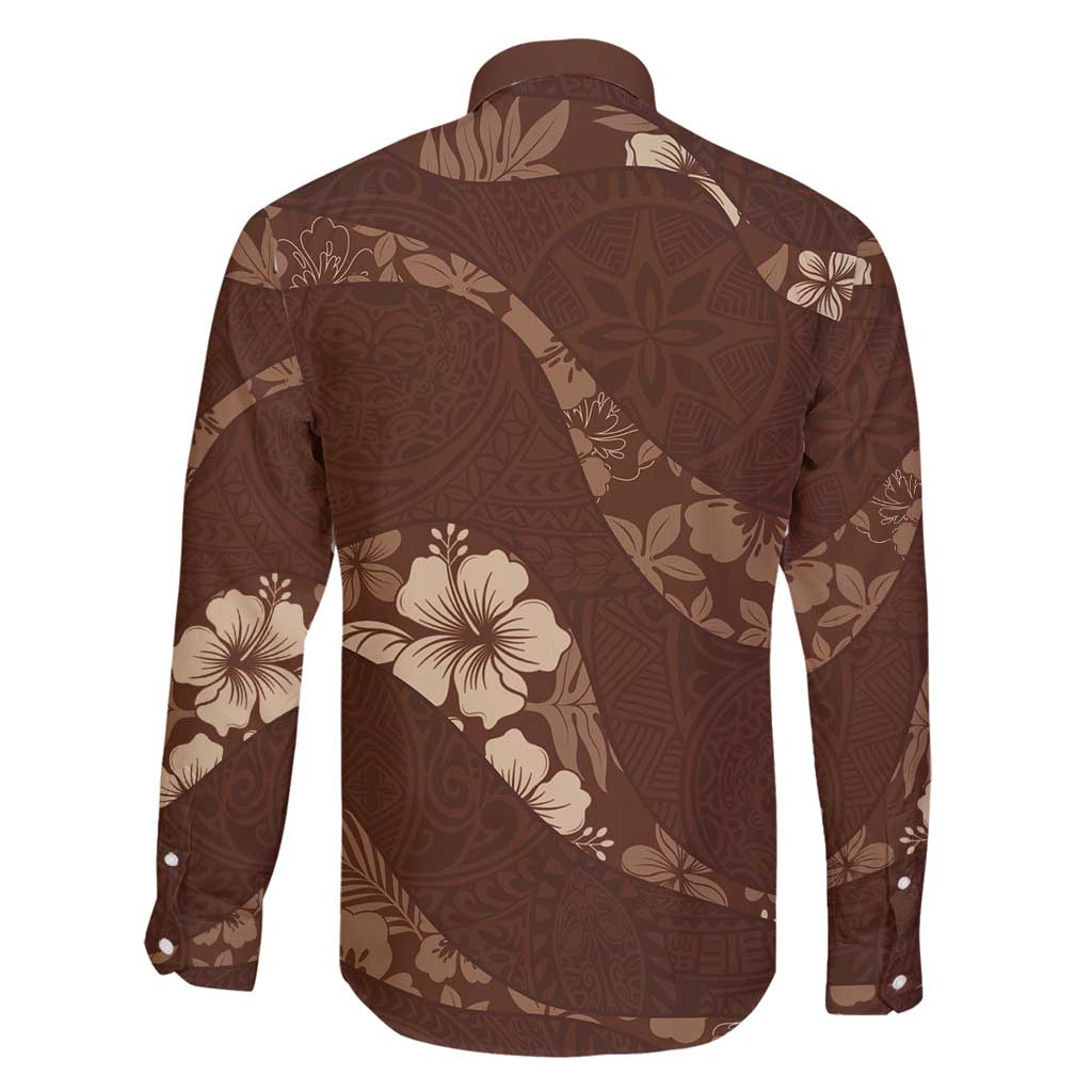 Aloha Hawaii Floral Tapa Family Matching Off Shoulder Maxi Dress and Hawaiian Shirt Patchwork Mocha - Polynesian Pride