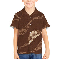 Aloha Hawaii Floral Tapa Family Matching Off Shoulder Maxi Dress and Hawaiian Shirt Patchwork Mocha - Polynesian Pride