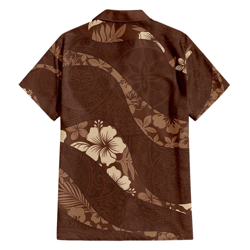Aloha Hawaii Floral Tapa Family Matching Puletasi and Hawaiian Shirt Patchwork Mocha - Polynesian Pride