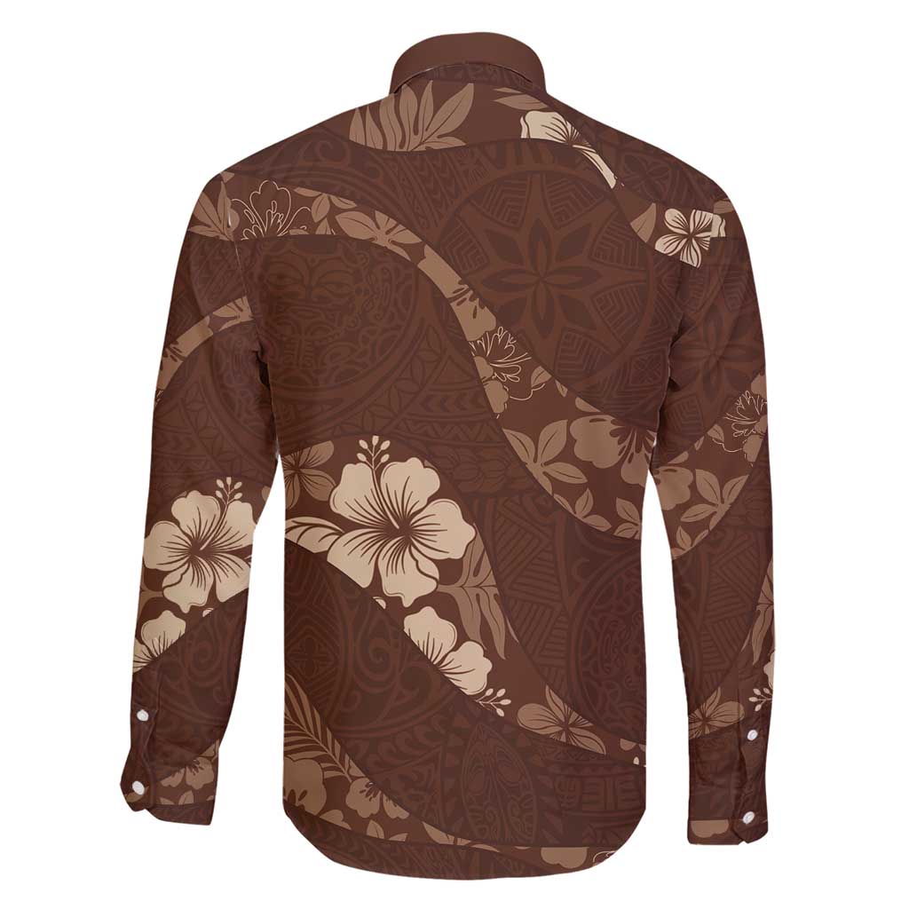Aloha Hawaii Floral Tapa Family Matching Short Sleeve Bodycon Dress and Hawaiian Shirt Patchwork Mocha - Polynesian Pride