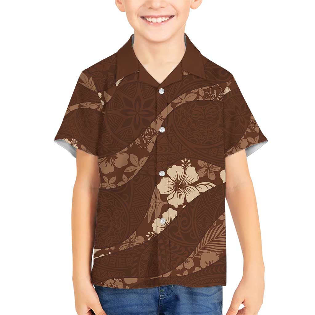 Aloha Hawaii Floral Tapa Family Matching Summer Maxi Dress and Hawaiian Shirt Patchwork Mocha - Polynesian Pride