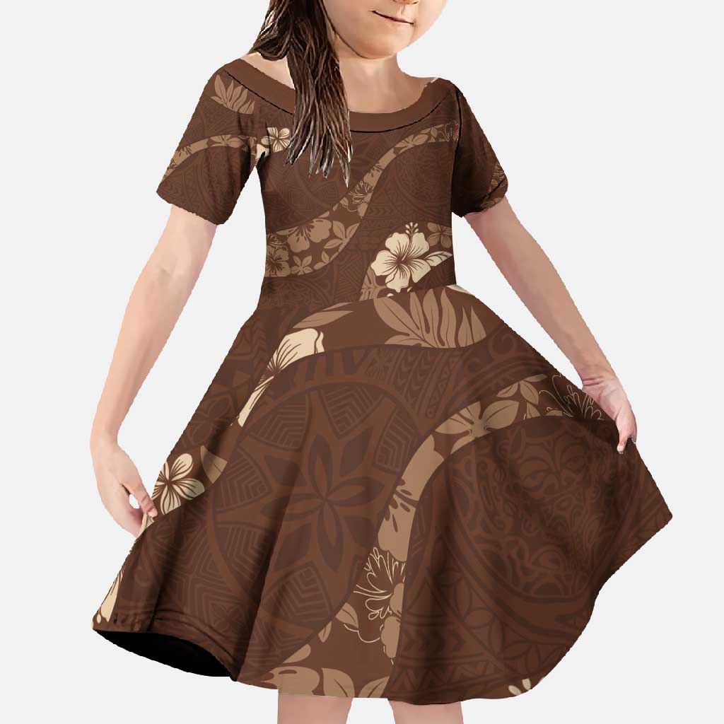 Aloha Hawaii Floral Tapa Family Matching Tank Maxi Dress and Hawaiian Shirt Patchwork Mocha - Polynesian Pride