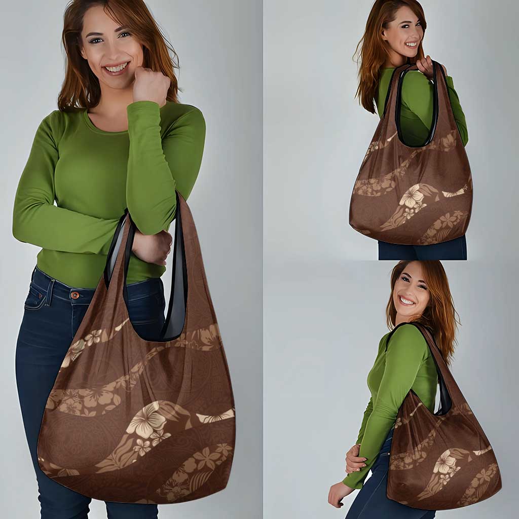 Aloha Hawaii Floral Tapa Grocery Bag Patchwork Mocha - Polynesian Pride