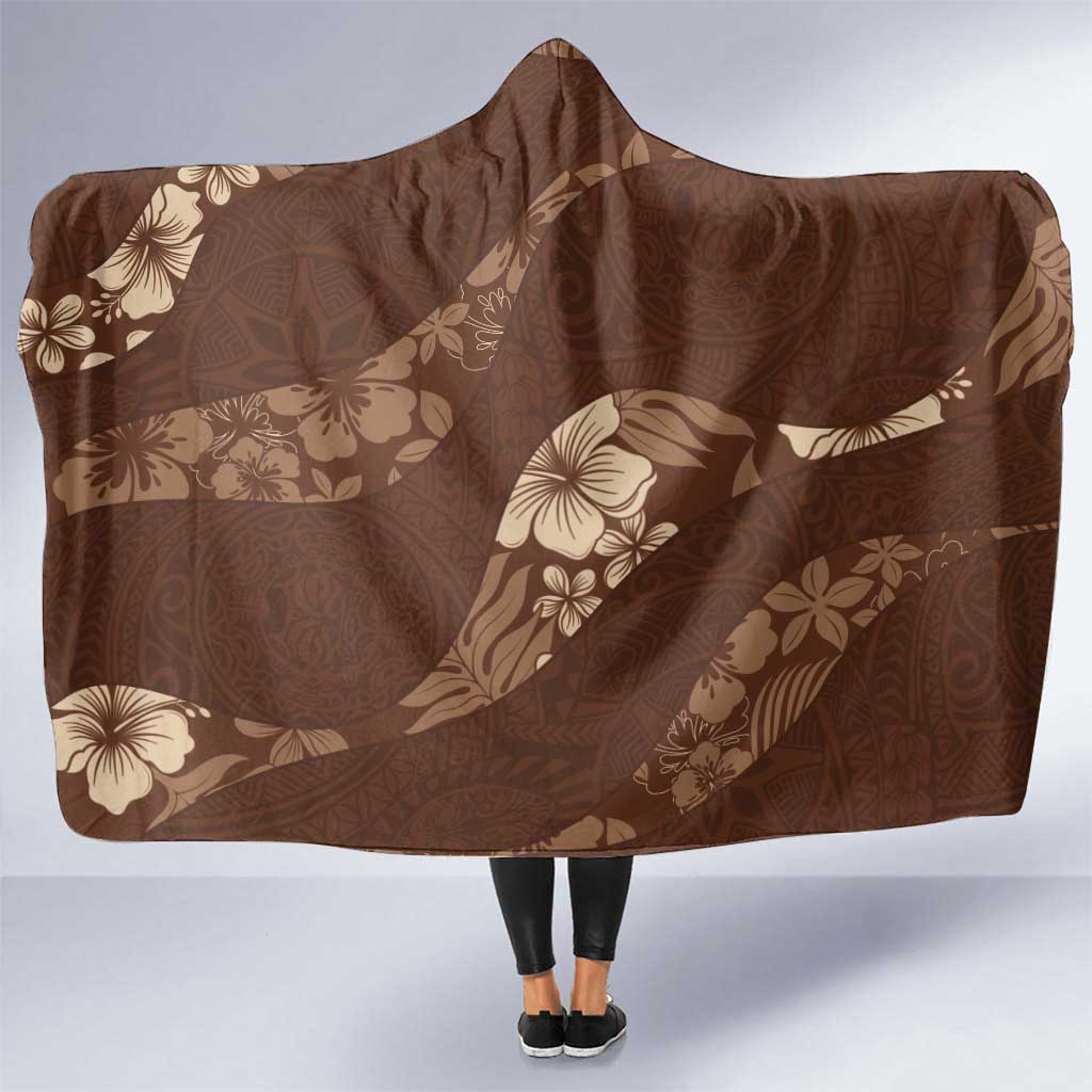 Aloha Hawaii Floral Tapa Hooded Blanket Patchwork Mocha LT7 One Size Mocha - Polynesian Pride