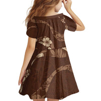 Aloha Hawaii Floral Tapa Kid Short Sleeve Dress Patchwork Mocha - Polynesian Pride