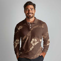 Aloha Hawaii Floral Tapa Long Sleeve Polo Shirt Patchwork Mocha - Polynesian Pride