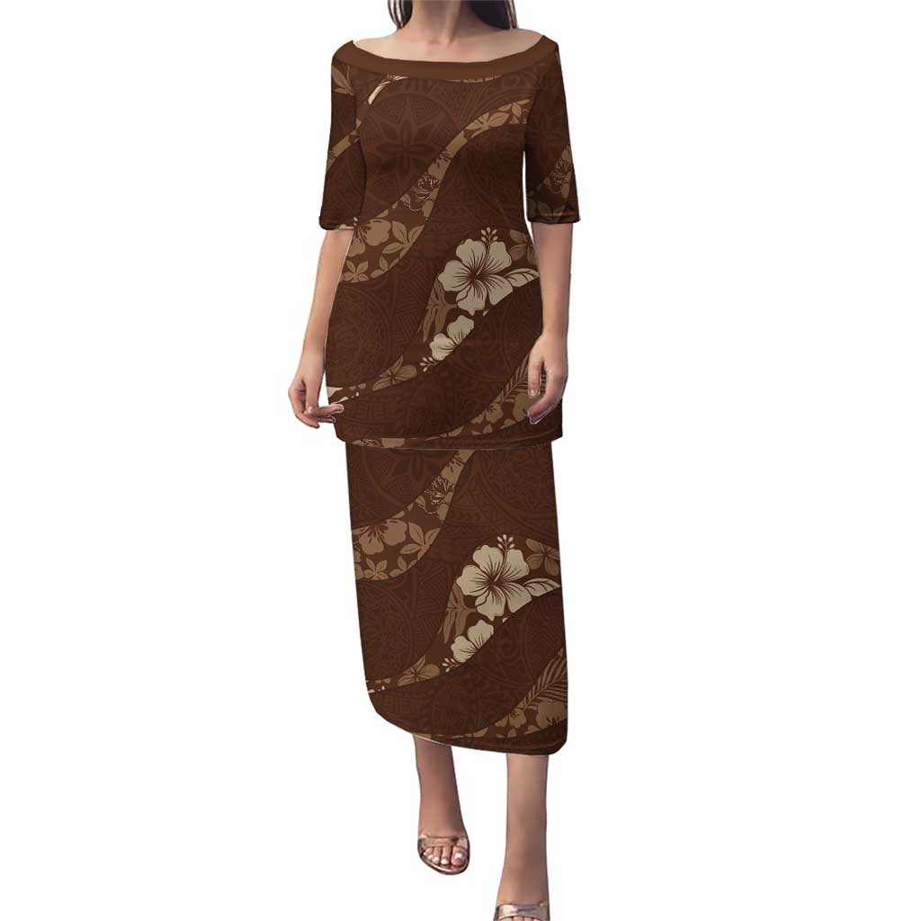 Aloha Hawaii Floral Tapa Puletasi Patchwork Mocha - Polynesian Pride