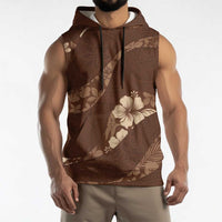 Aloha Hawaii Floral Tapa Sleeveless Hoodie Patchwork Mocha - Polynesian Pride