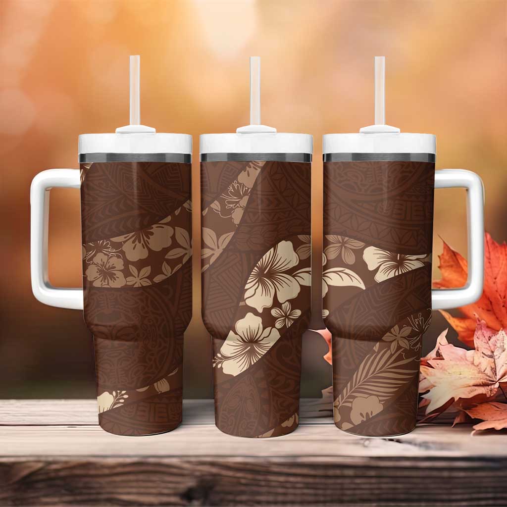 Aloha Hawaii Floral Tapa Tumbler With Handle Patchwork Mocha - Polynesian Pride
