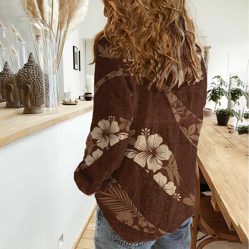 Aloha Hawaii Floral Tapa Women Casual Shirt Patchwork Mocha - Polynesian Pride