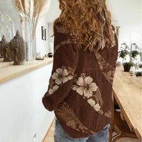 Aloha Hawaii Floral Tapa Women Casual Shirt Patchwork Mocha - Polynesian Pride