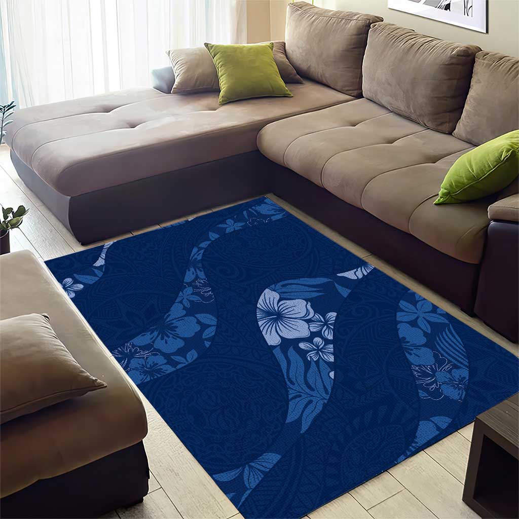 Aloha Hawaii Floral Tapa Area Rug Patchwork Navy - Polynesian Pride
