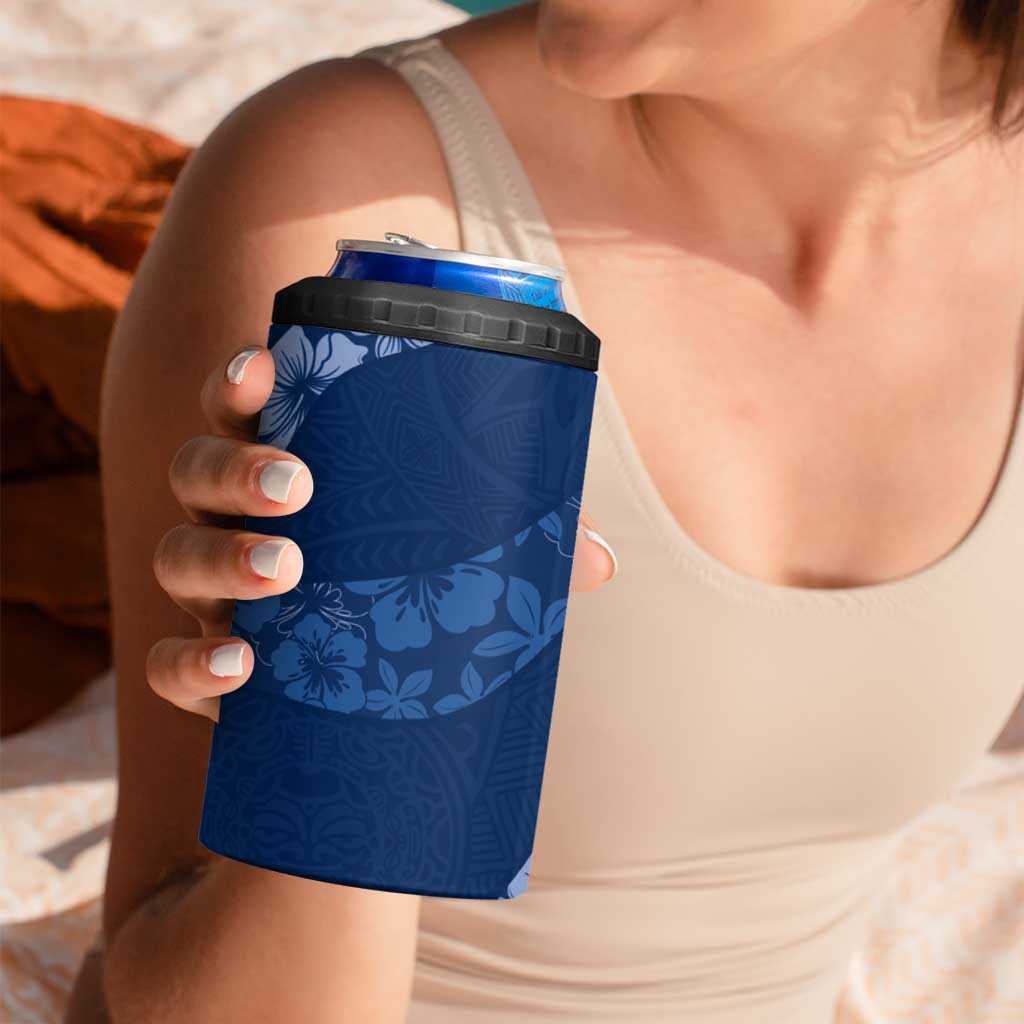 Aloha Hawaii Floral Tapa 4 in 1 Can Cooler Tumbler Patchwork Navy - Polynesian Pride