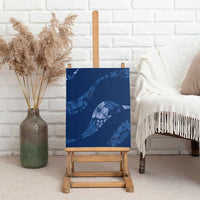 Aloha Hawaii Floral Tapa Canvas Wall Art Patchwork Navy - Polynesian Pride