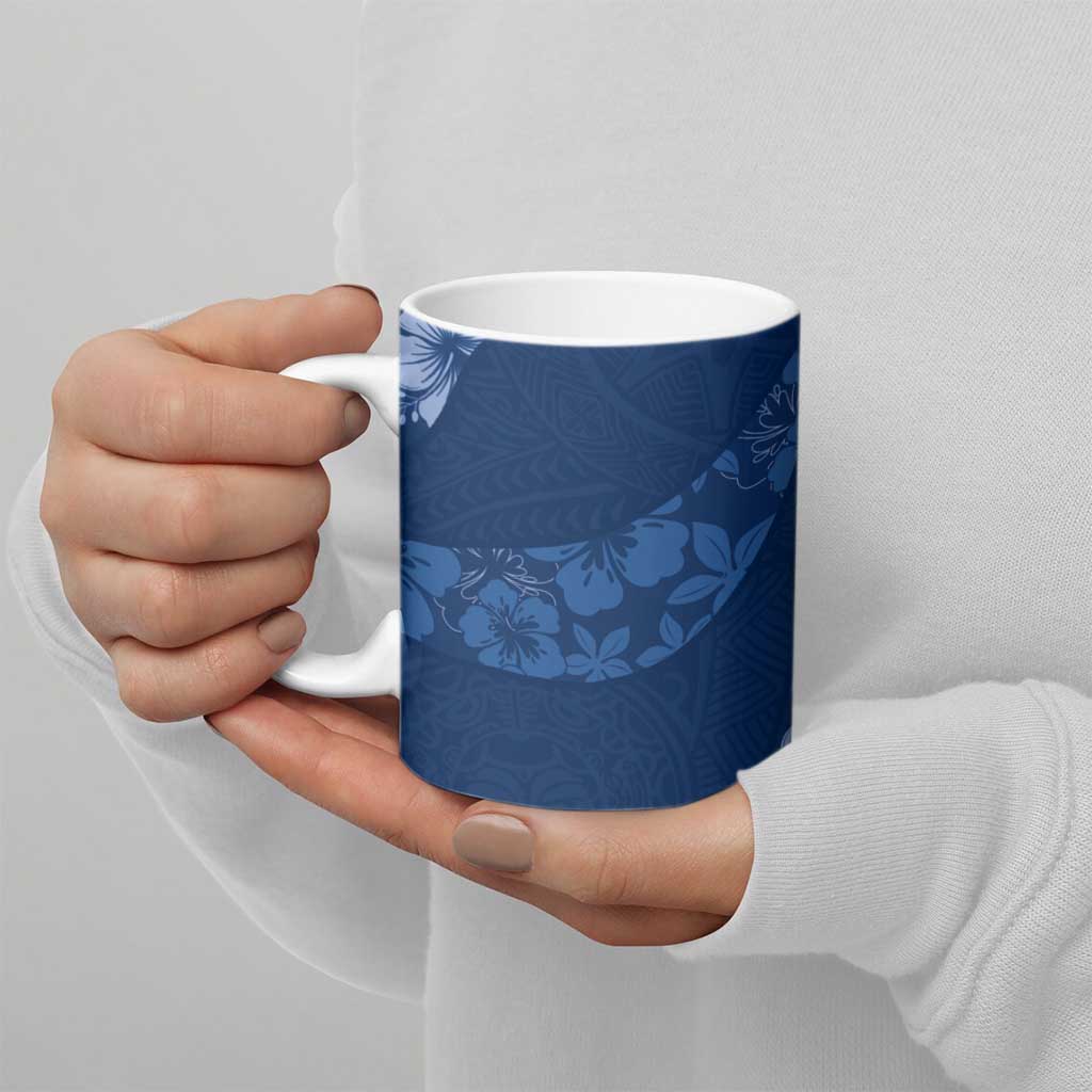 Aloha Hawaii Floral Tapa Ceramic Mug Patchwork Navy - Polynesian Pride
