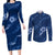 Aloha Hawaii Floral Tapa Couples Matching Long Sleeve Bodycon Dress and Long Sleeve Button Shirt Patchwork Navy - Polynesian Pride