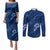 Aloha Hawaii Floral Tapa Couples Matching Puletasi and Long Sleeve Button Shirt Patchwork Navy - Polynesian Pride