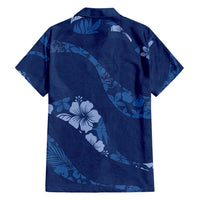 Aloha Hawaii Floral Tapa Family Matching Long Sleeve Bodycon Dress and Hawaiian Shirt Patchwork Navy - Polynesian Pride