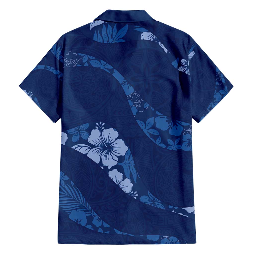 Aloha Hawaii Floral Tapa Family Matching Off Shoulder Maxi Dress and Hawaiian Shirt Patchwork Navy - Polynesian Pride