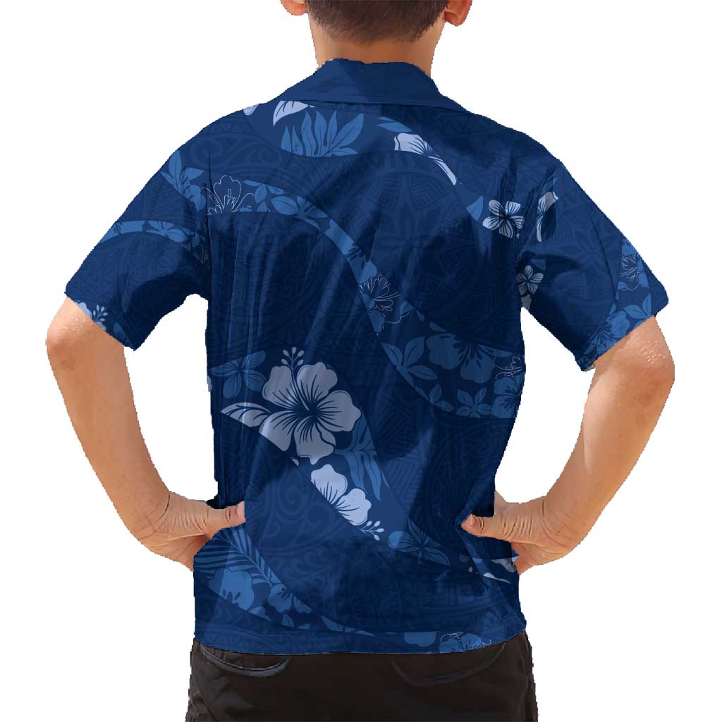 Aloha Hawaii Floral Tapa Family Matching Tank Maxi Dress and Hawaiian Shirt Patchwork Navy - Polynesian Pride