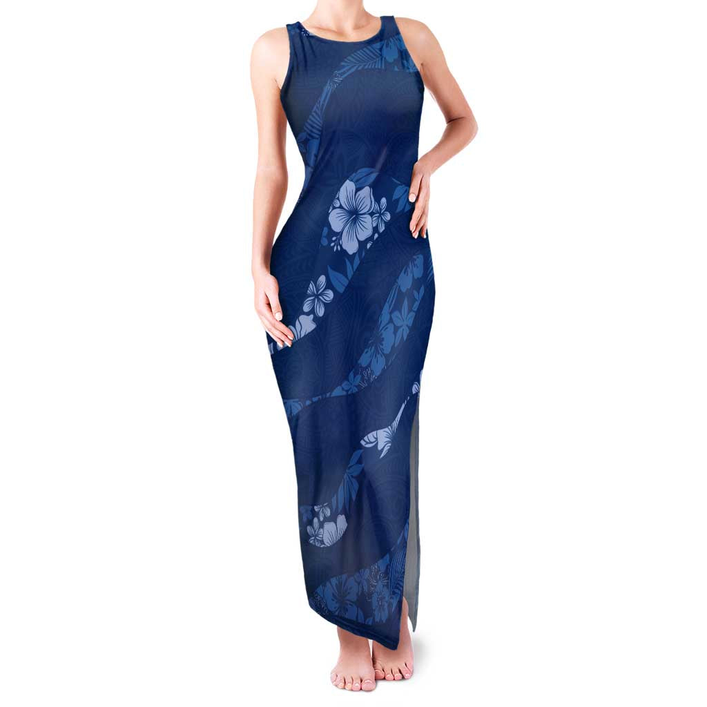 Aloha Hawaii Floral Tapa Family Matching Tank Maxi Dress and Hawaiian Shirt Patchwork Navy - Polynesian Pride