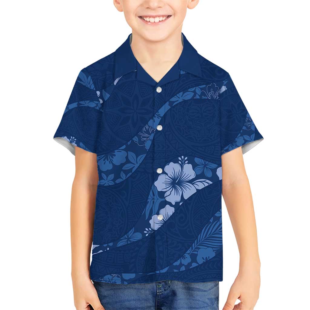 Aloha Hawaii Floral Tapa Family Matching Tank Maxi Dress and Hawaiian Shirt Patchwork Navy - Polynesian Pride