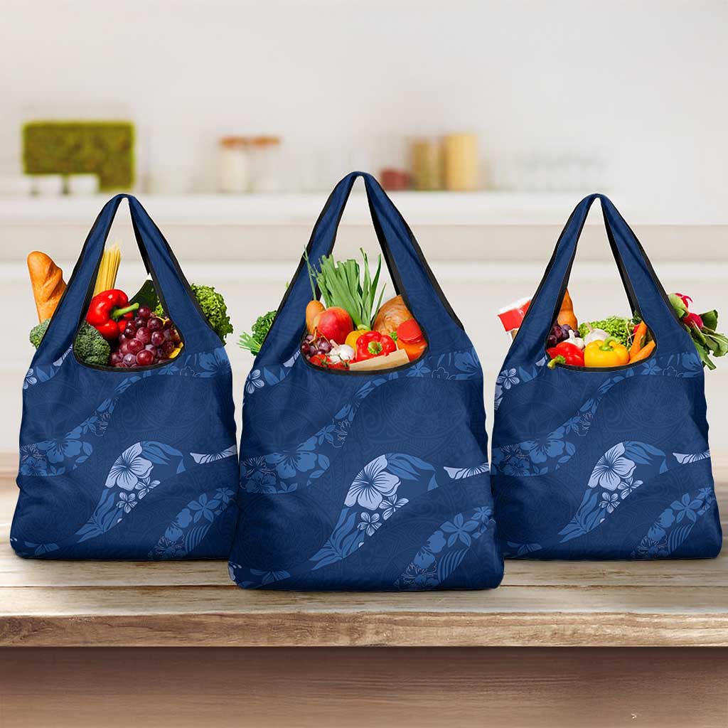 Aloha Hawaii Floral Tapa Grocery Bag Patchwork Navy - Polynesian Pride