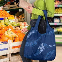 Aloha Hawaii Floral Tapa Grocery Bag Patchwork Navy - Polynesian Pride