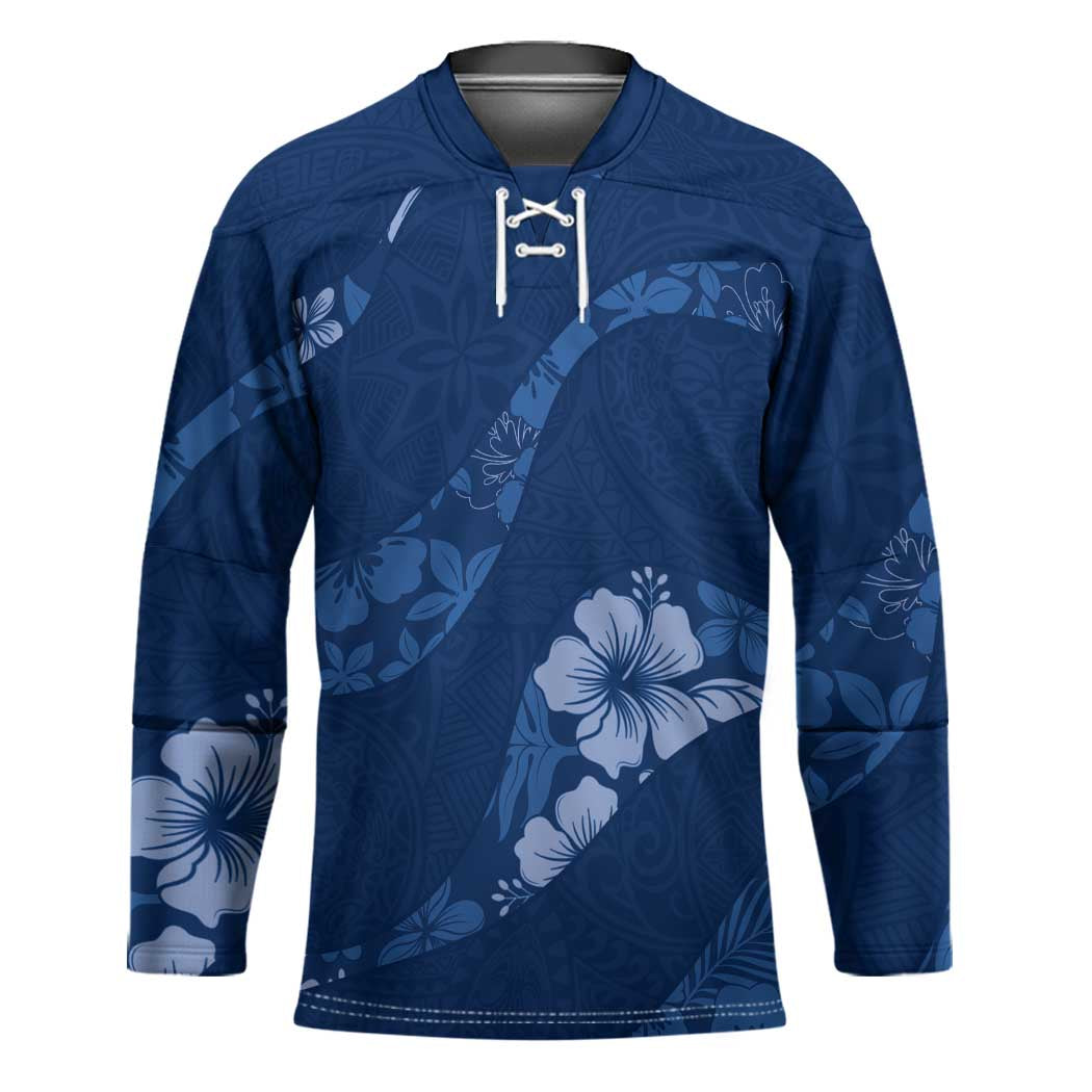 Aloha Hawaii Floral Tapa Hockey Jersey Patchwork Navy - Polynesian Pride