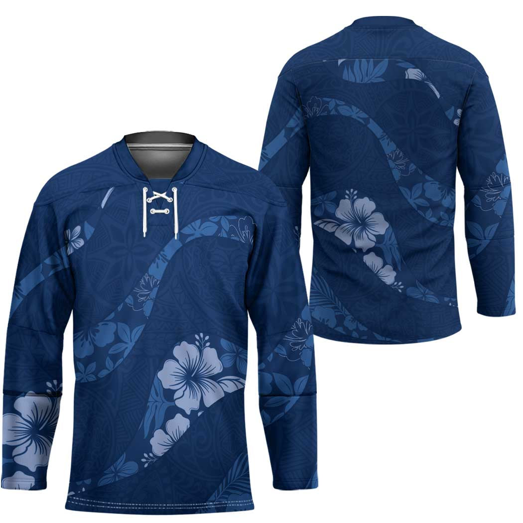 Aloha Hawaii Floral Tapa Hockey Jersey Patchwork Navy - Polynesian Pride