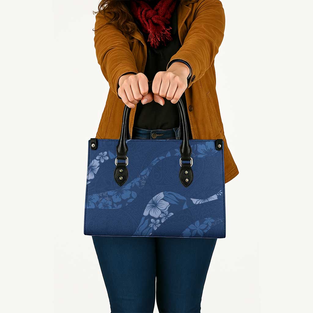 Aloha Hawaii Floral Tapa Leather Bag Patchwork Navy - Polynesian Pride